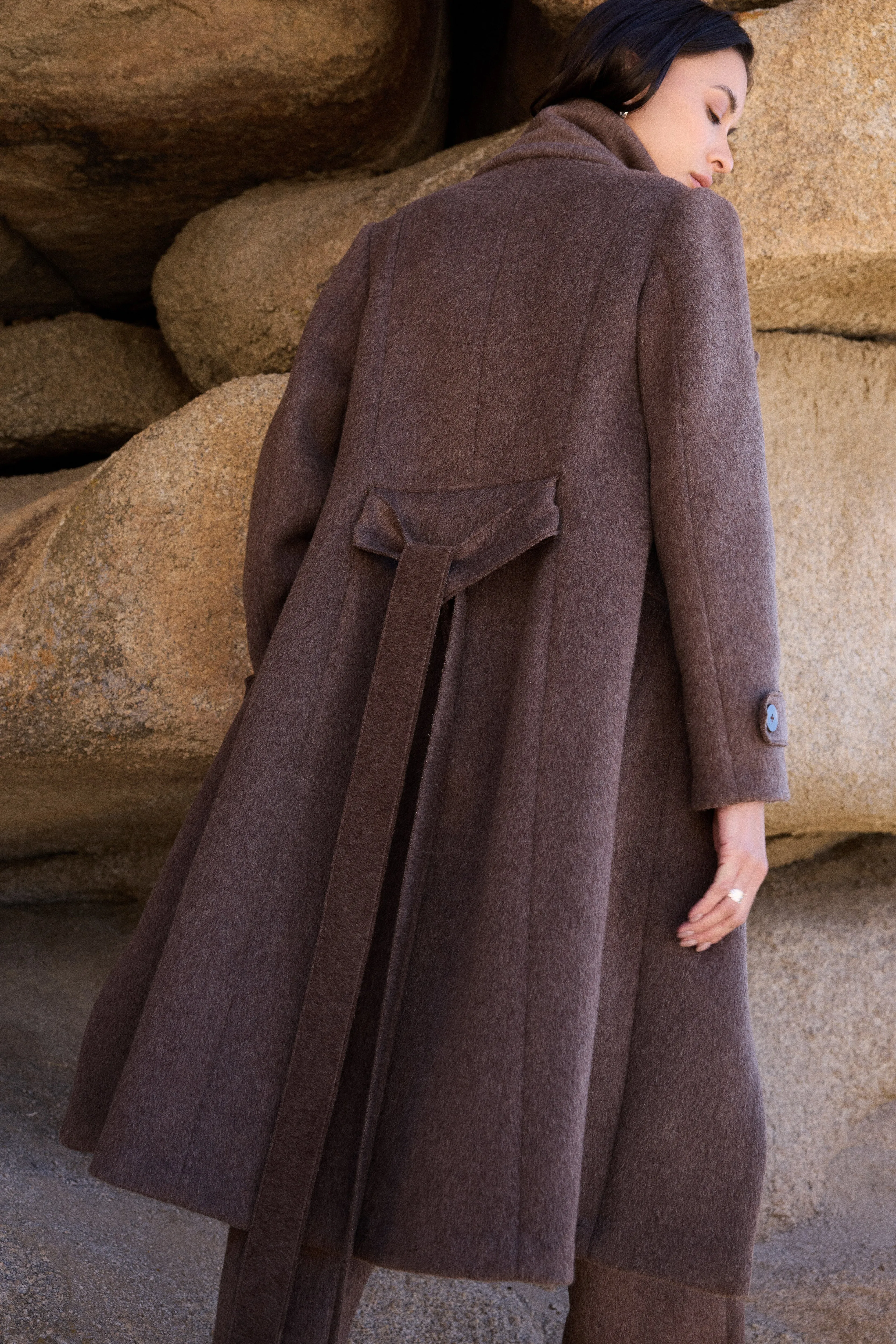 100% Merino Wool Long Coat (Bark)
