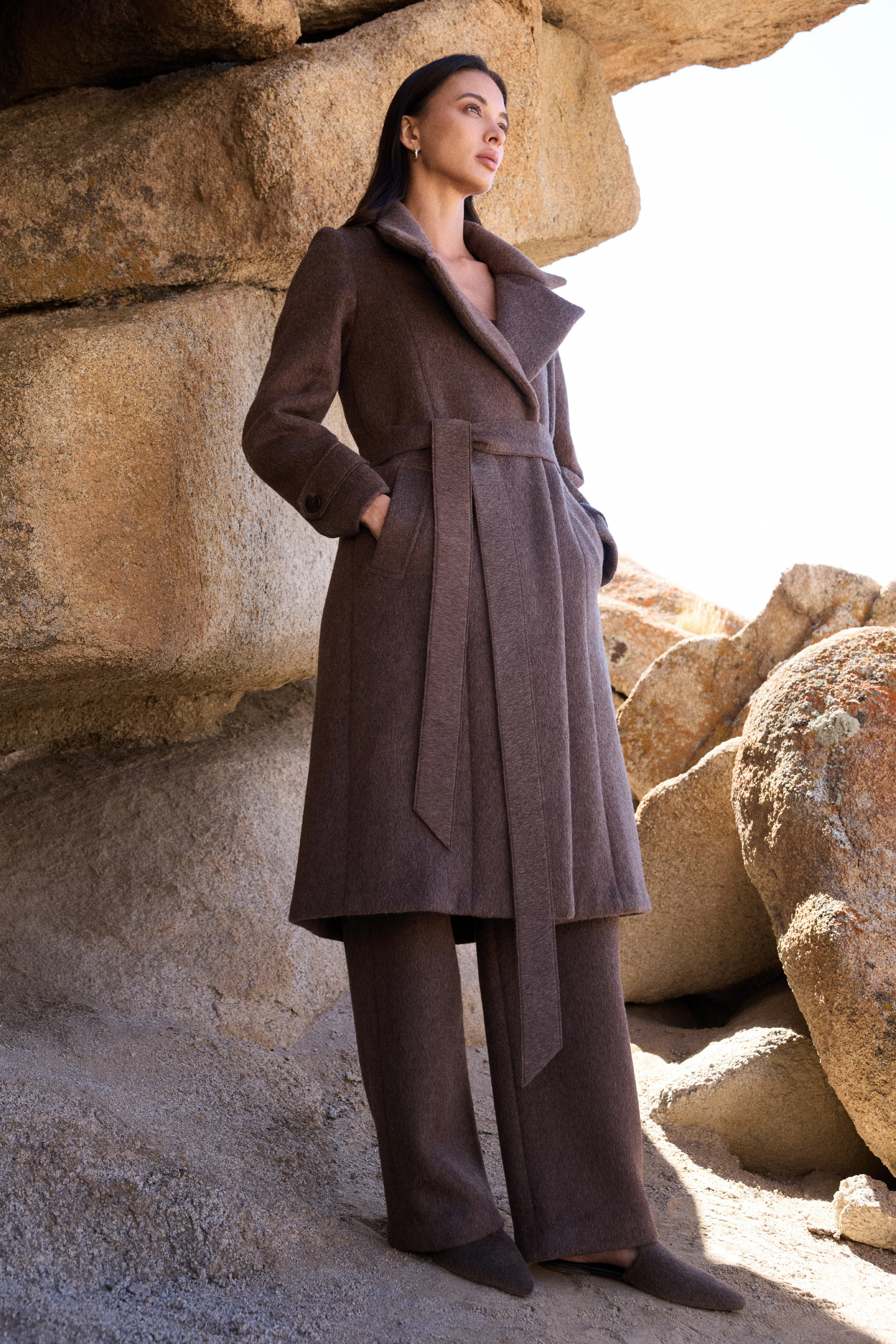 100% Merino Wool Long Coat (Bark)