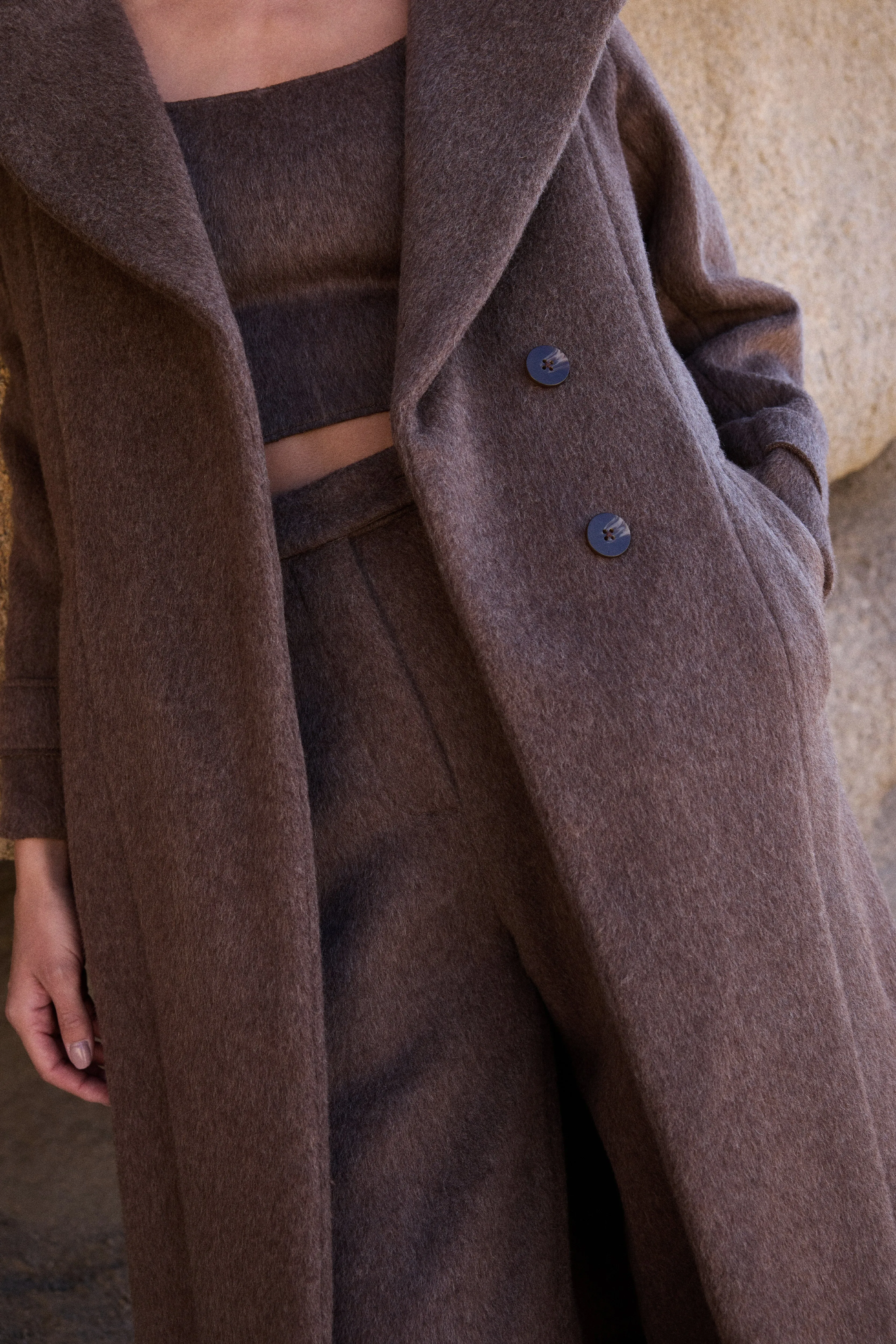 100% Merino Wool Long Coat (Bark)