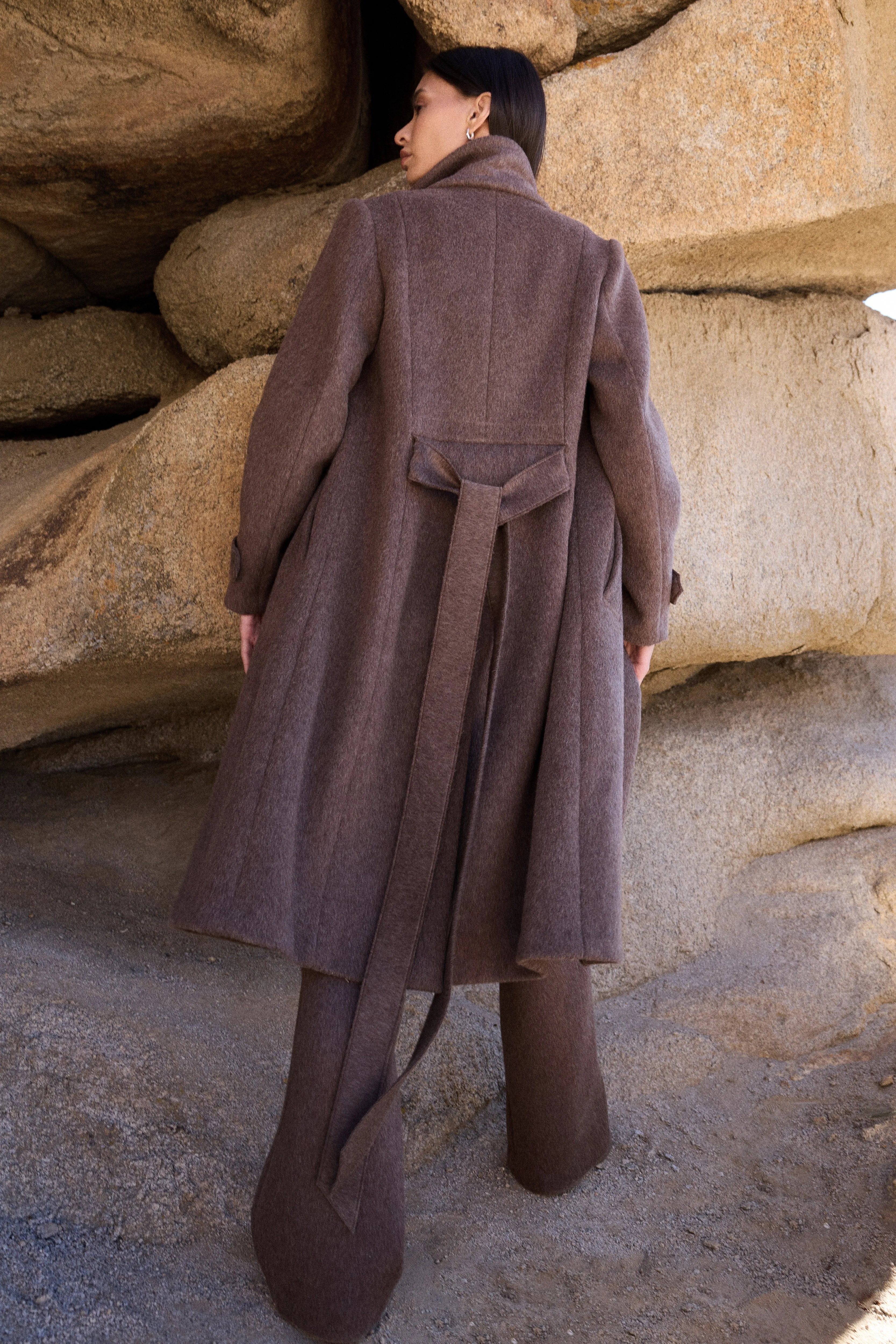100% Merino Wool Long Coat (Bark)