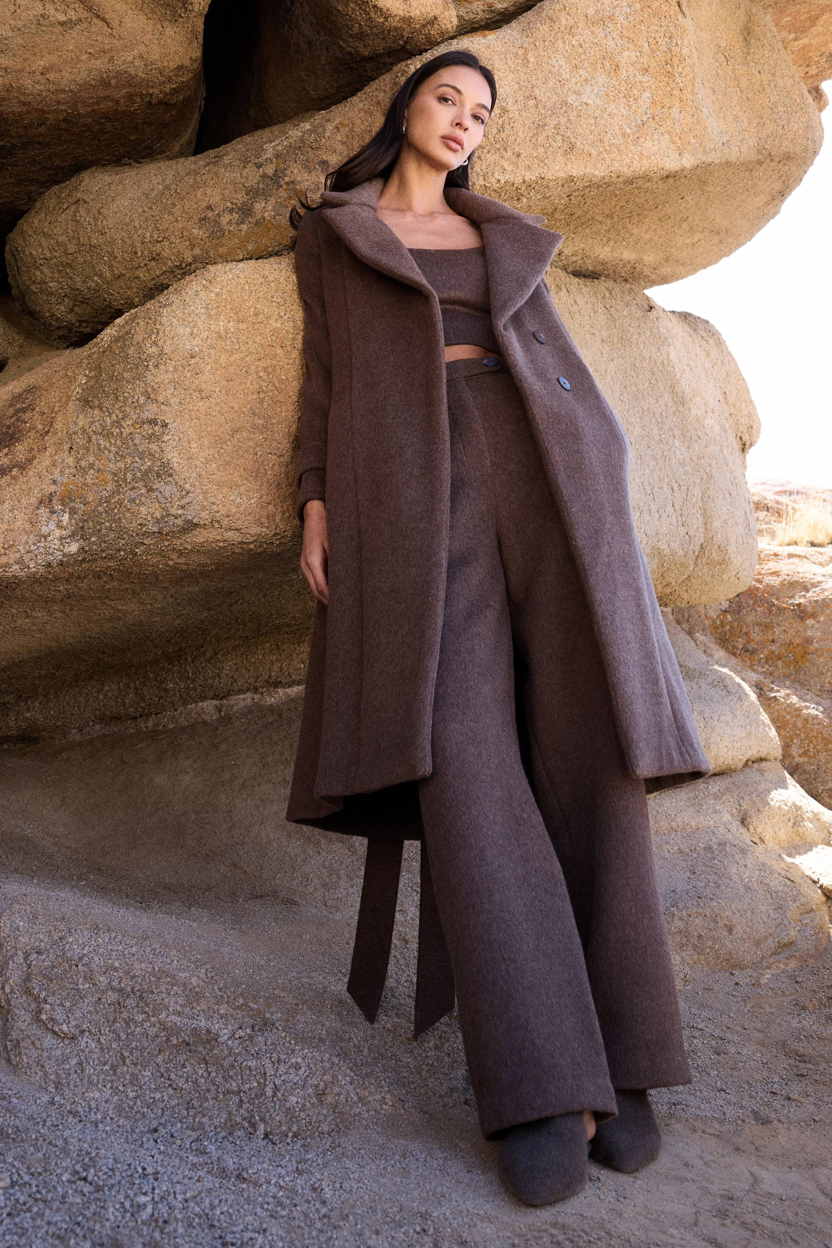 100% Merino Wool Long Coat (Bark)