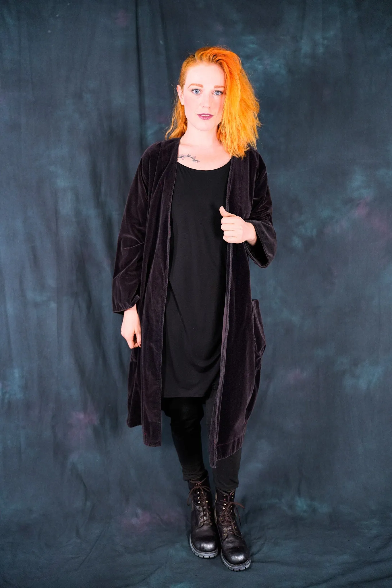 5282 Cotton Velvet Coat-Silver Plum-U