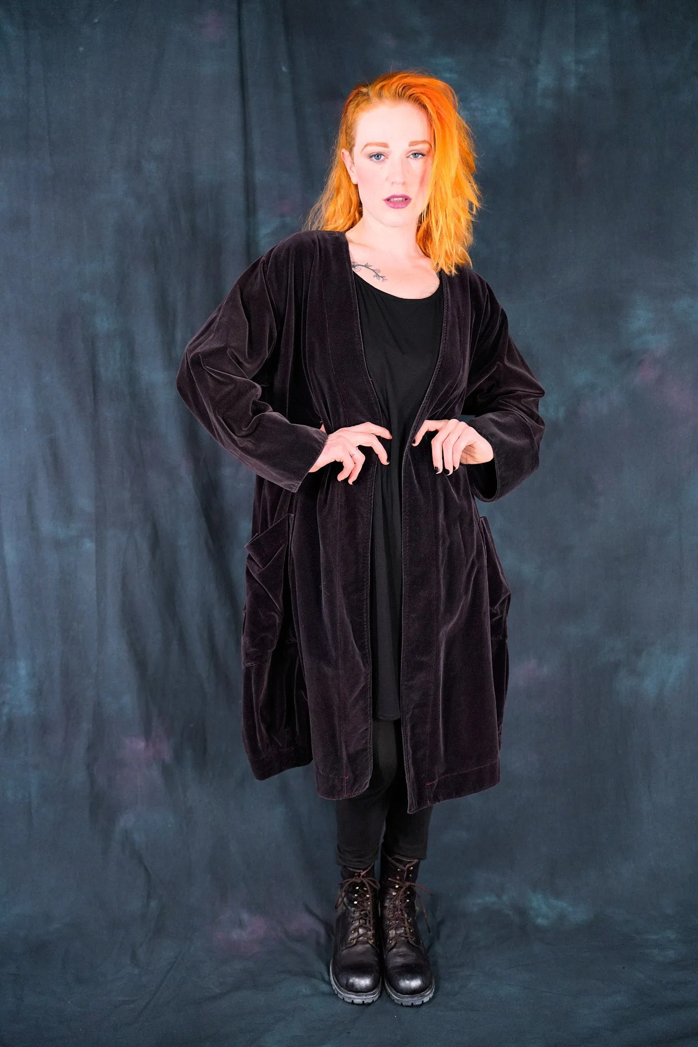 5282 Cotton Velvet Coat-Silver Plum-U
