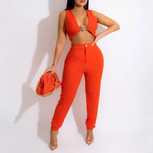 Basic Solid 2PCS Pants Set