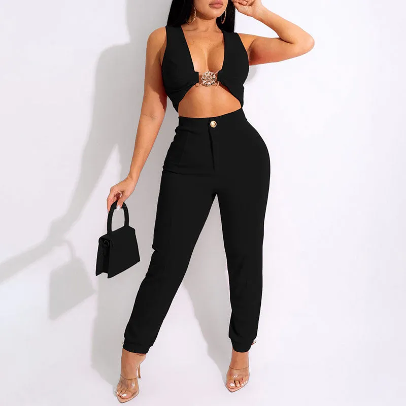 Basic Solid 2PCS Pants Set