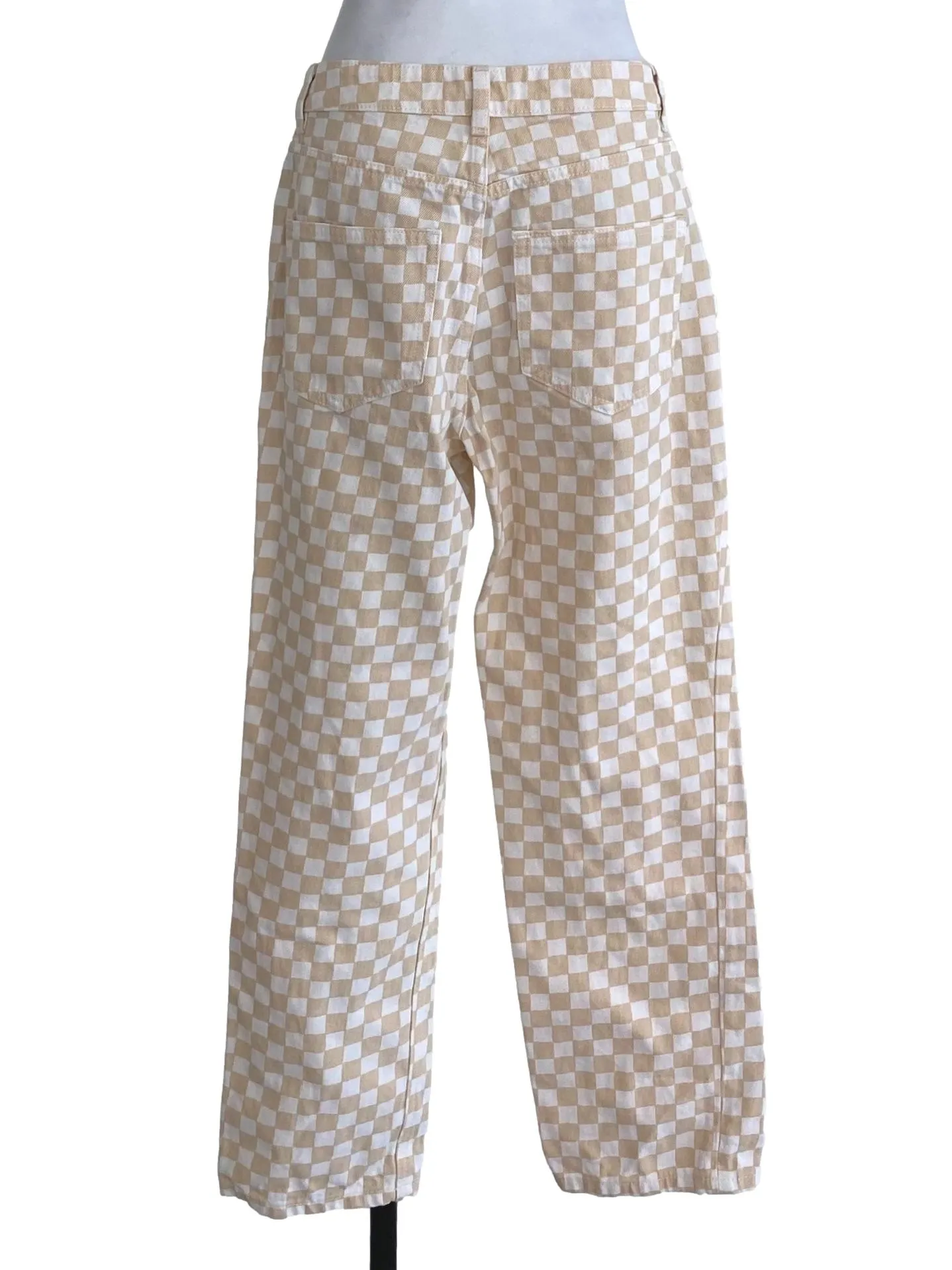 Beige Checkered Jeans