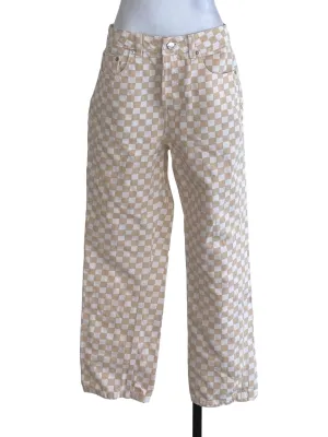 Beige Checkered Jeans