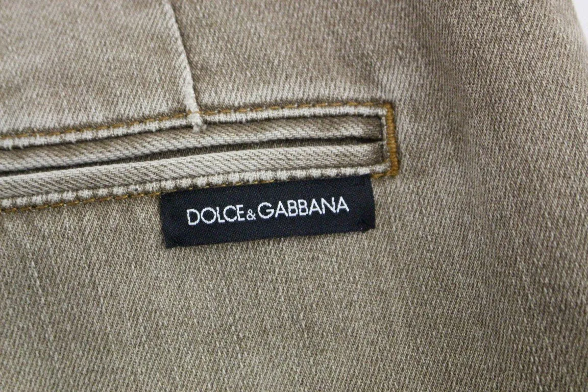 Beige Cotton Cropped Chinos Jeans Pants
