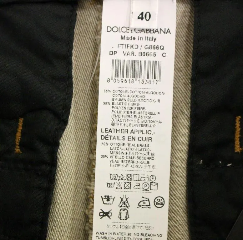 Beige Cotton Cropped Chinos Jeans Pants