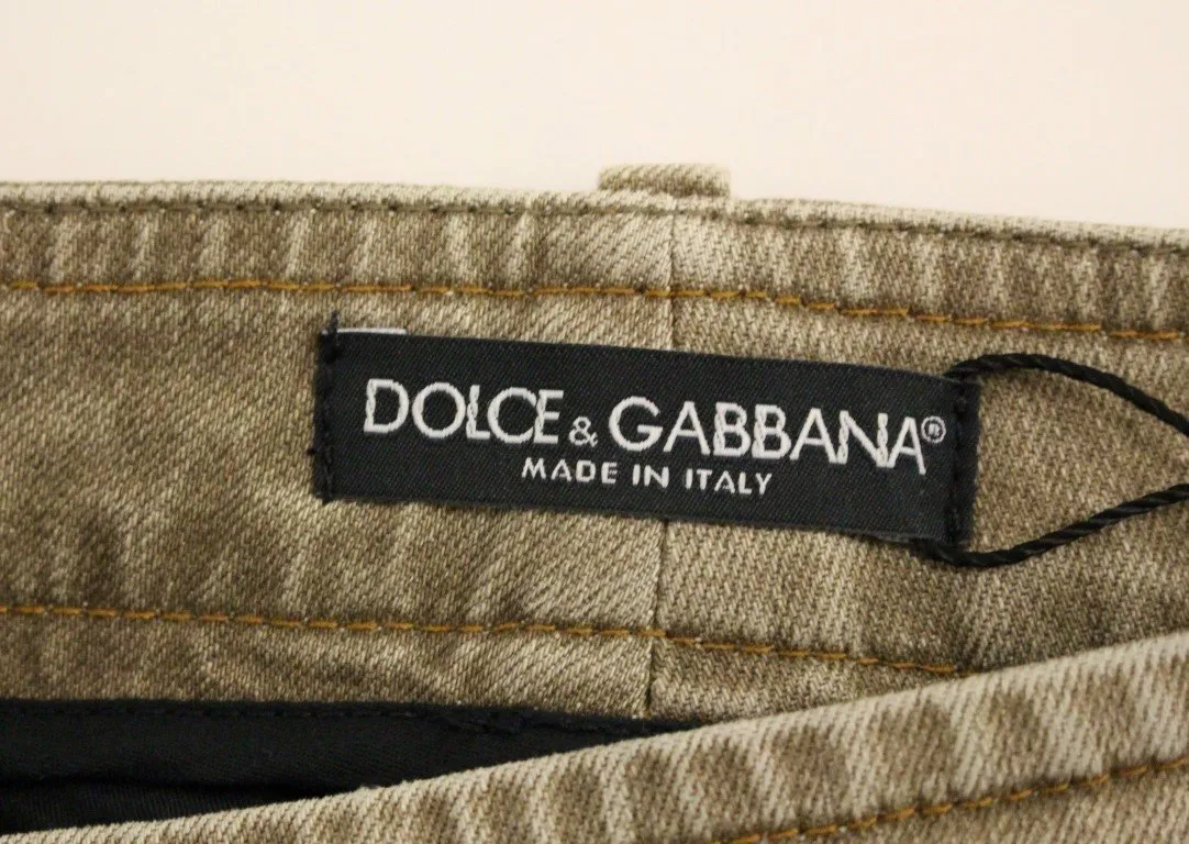 Beige Cotton Cropped Chinos Jeans Pants
