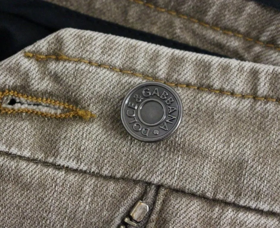 Beige Cotton Cropped Chinos Jeans Pants