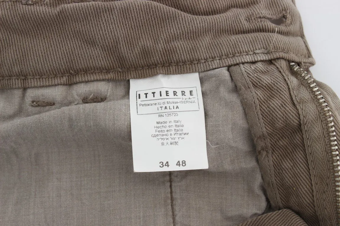 Beige Cotton Slim Fit Jeans