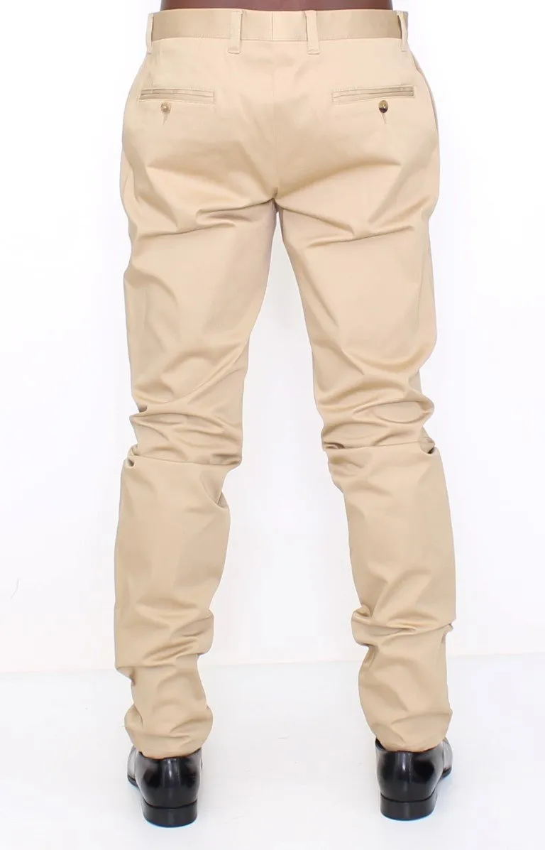 Beige Cotton Stretch Chinos Pants