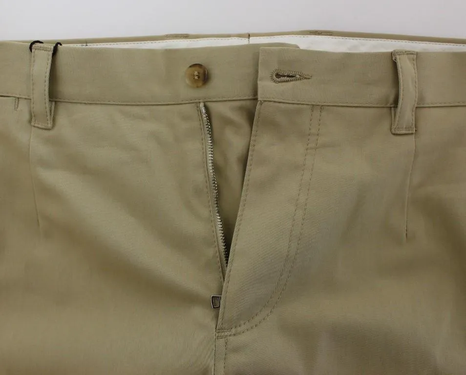 Beige Cotton Stretch Chinos Pants