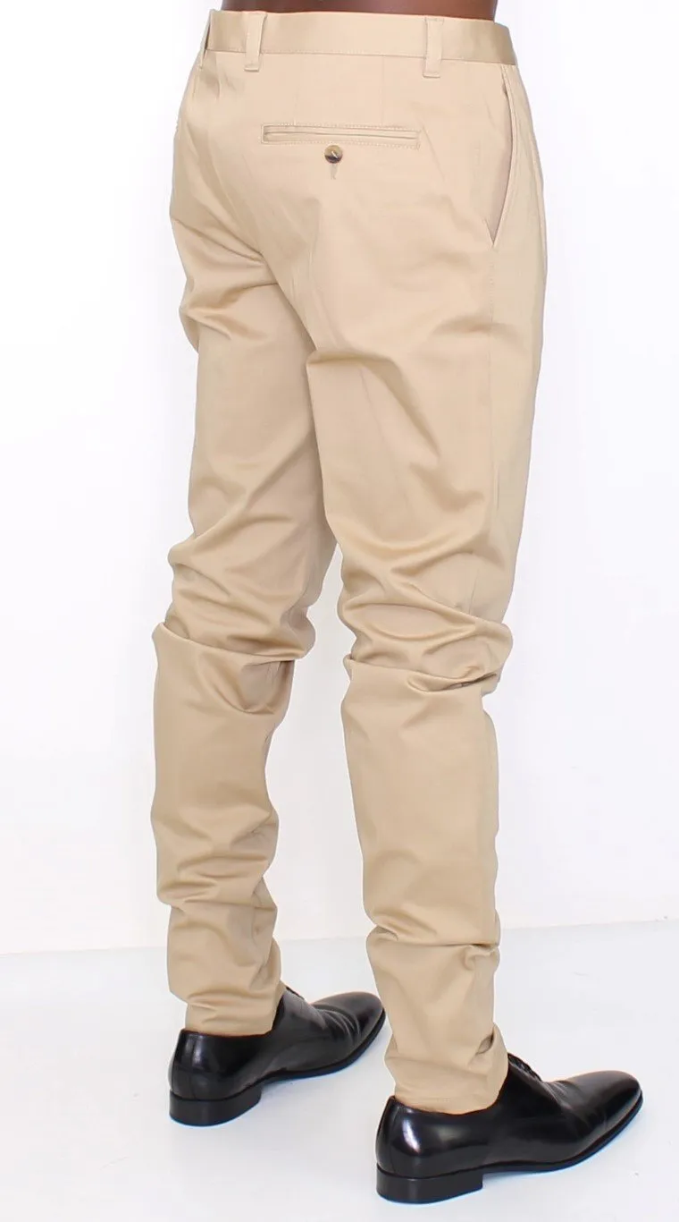 Beige Cotton Stretch Chinos Pants