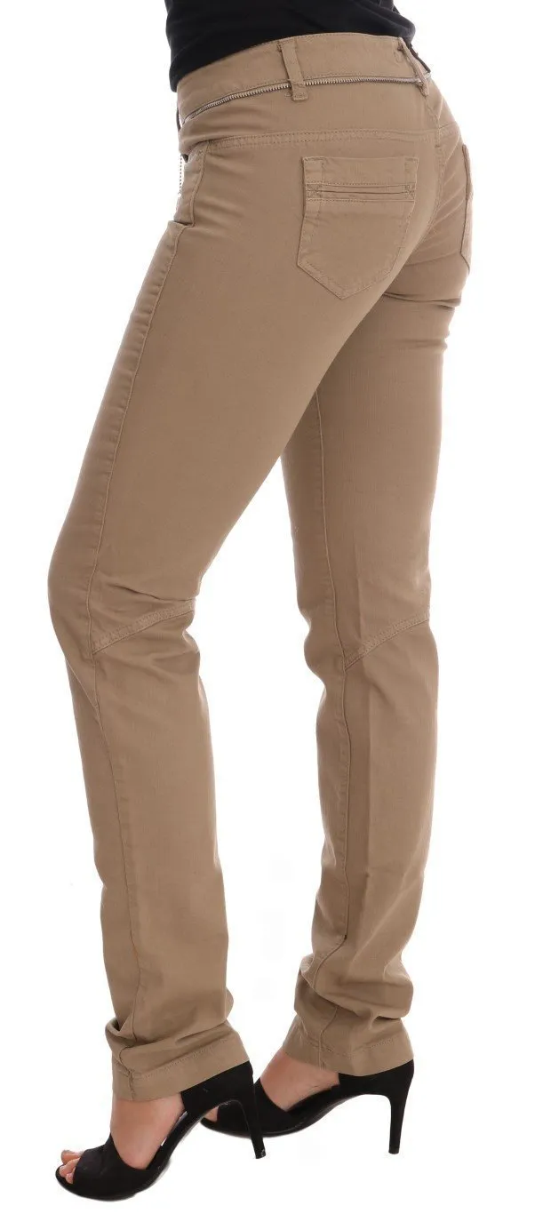 Beige Cotton Stretch Slim Fit Jeans