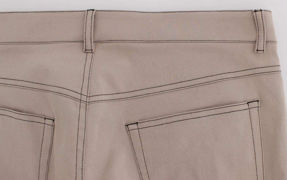 Beige Denim Cotton Stretch Slim Jeans