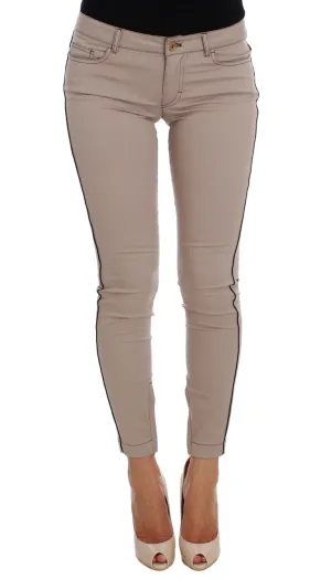 Beige Denim Cotton Stretch Slim Jeans