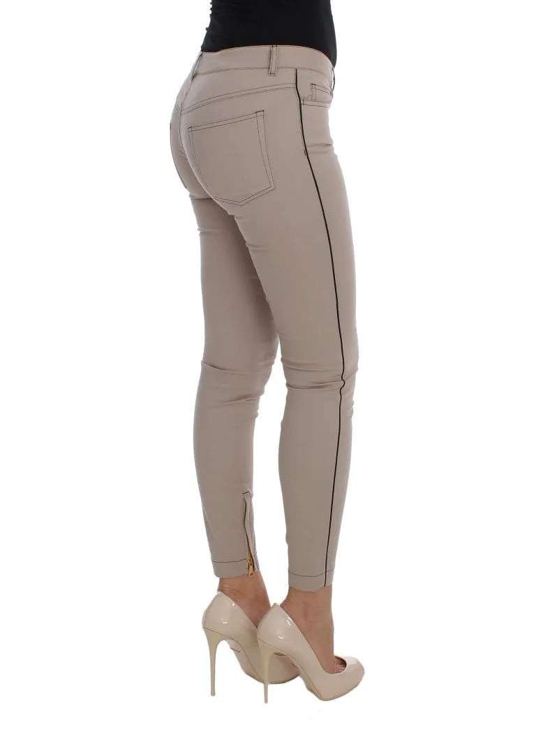 Beige Denim Cotton Stretch Slim Jeans