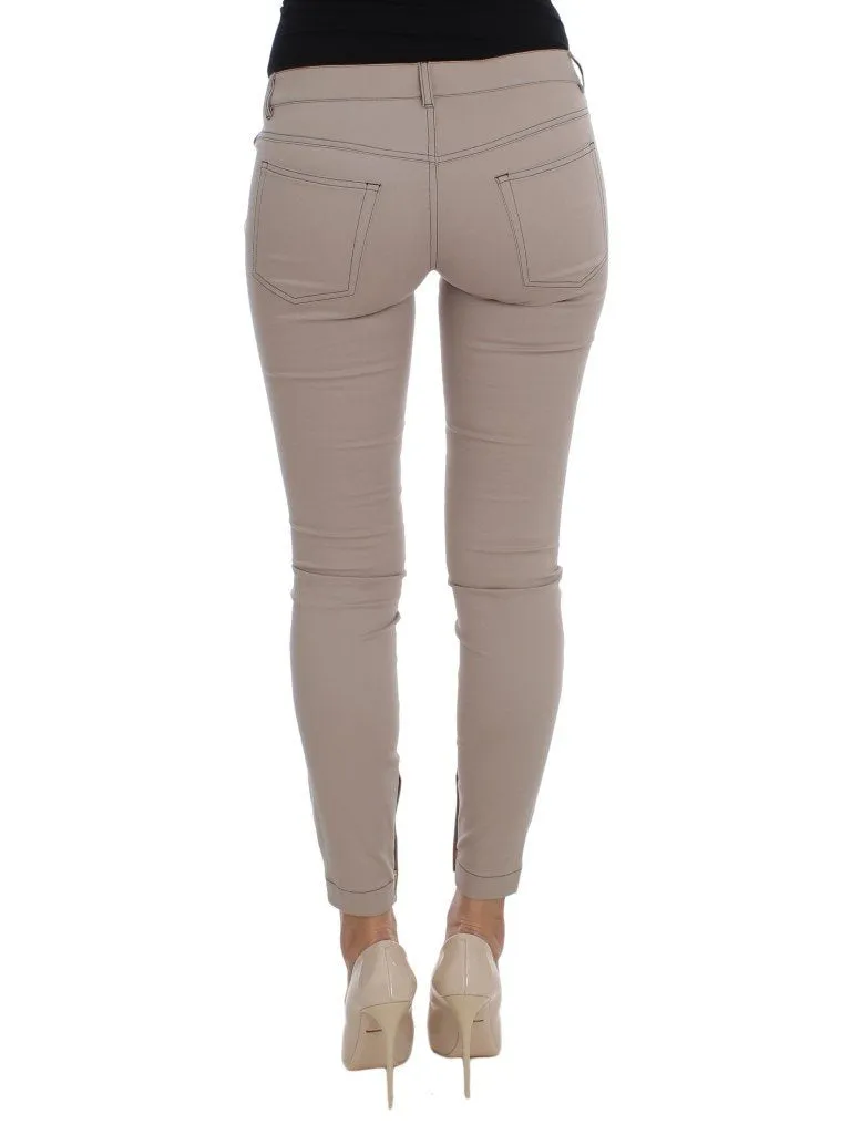 Beige Denim Cotton Stretch Slim Jeans
