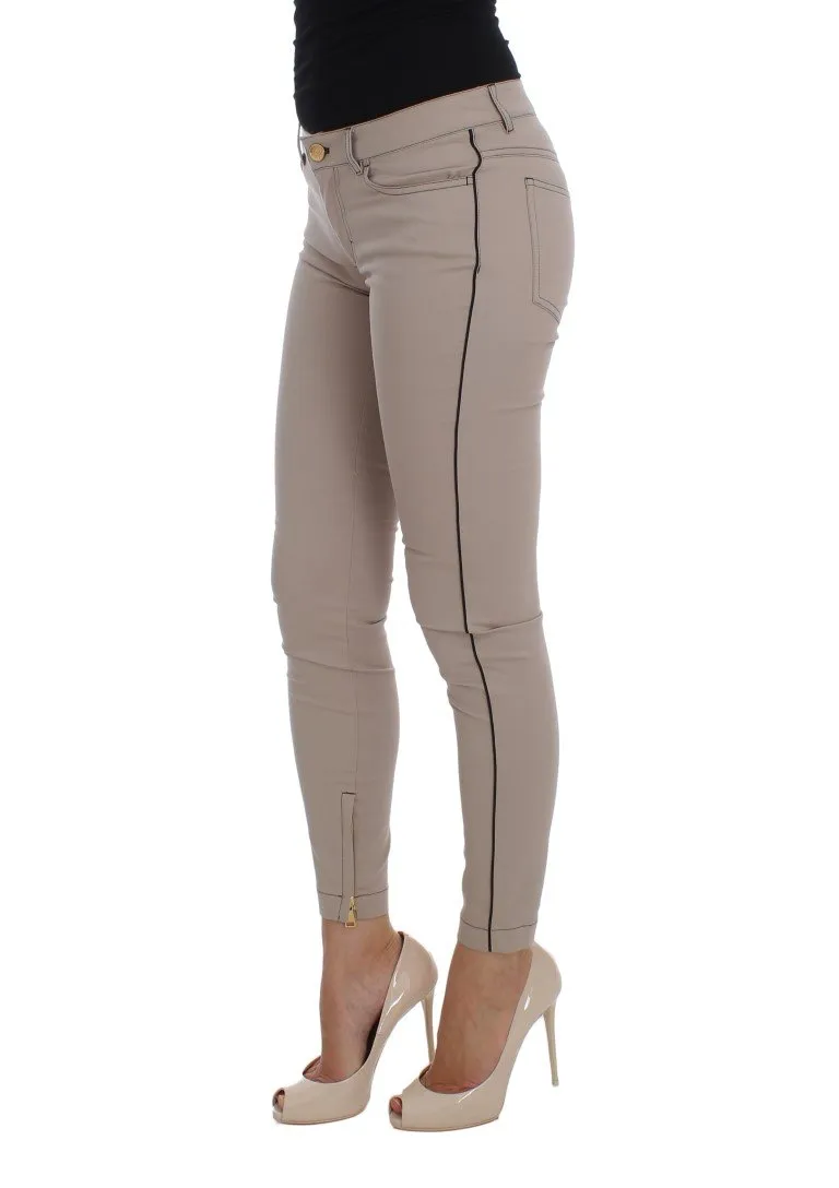 Beige Denim Cotton Stretch Slim Jeans