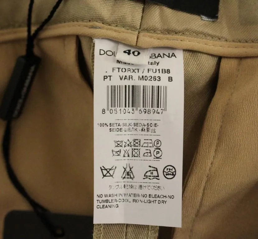 Beige Silk Logo Chinos Dress Pants