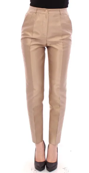 Beige Silk Logo Chinos Dress Pants