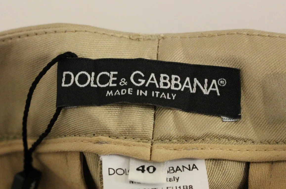 Beige Silk Logo Chinos Dress Pants