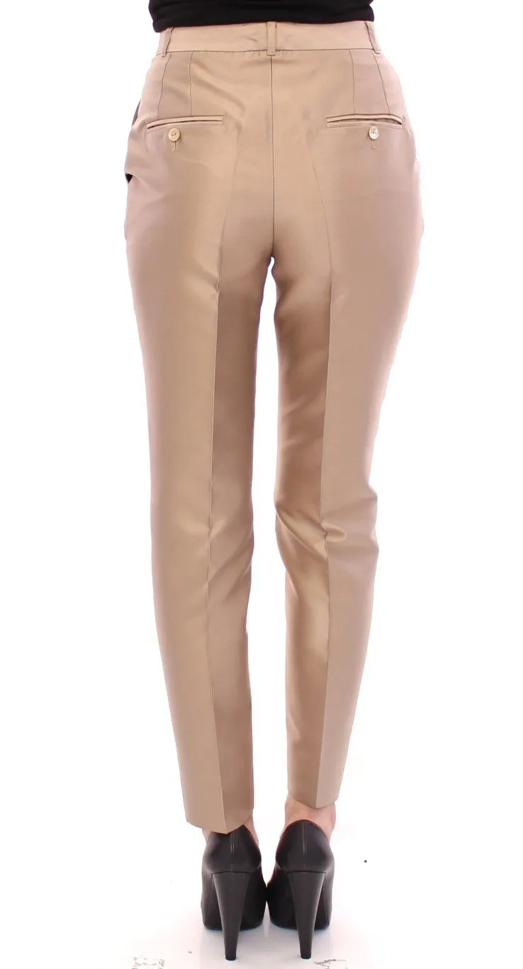 Beige Silk Logo Chinos Dress Pants