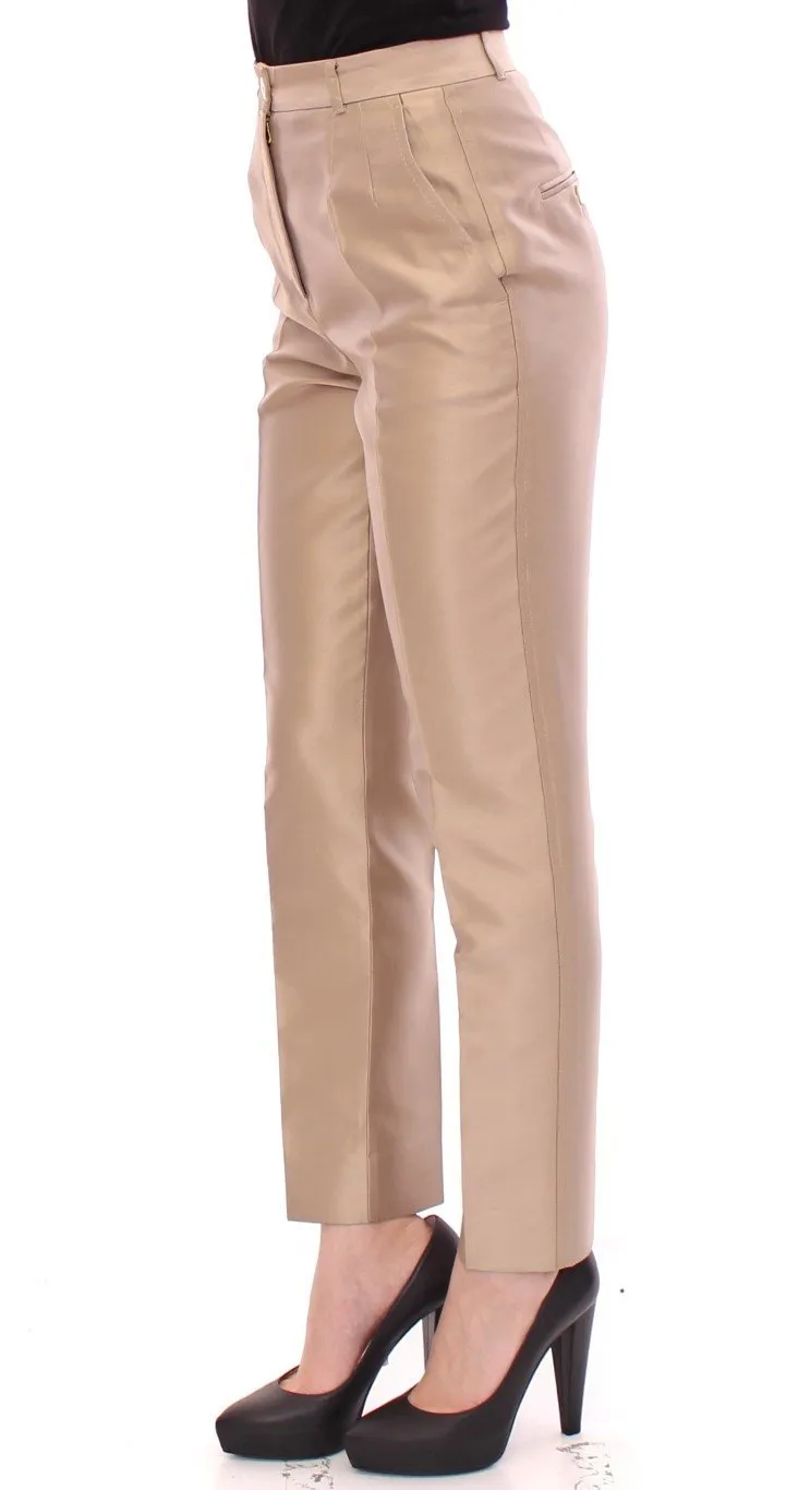Beige Silk Logo Chinos Dress Pants