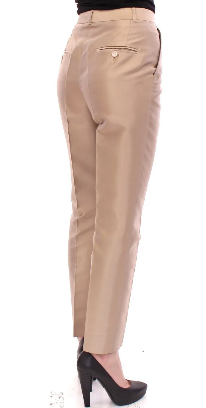 Beige Silk Logo Chinos Dress Pants