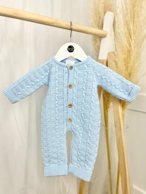 Blue Knitted Basket Weave Onesie