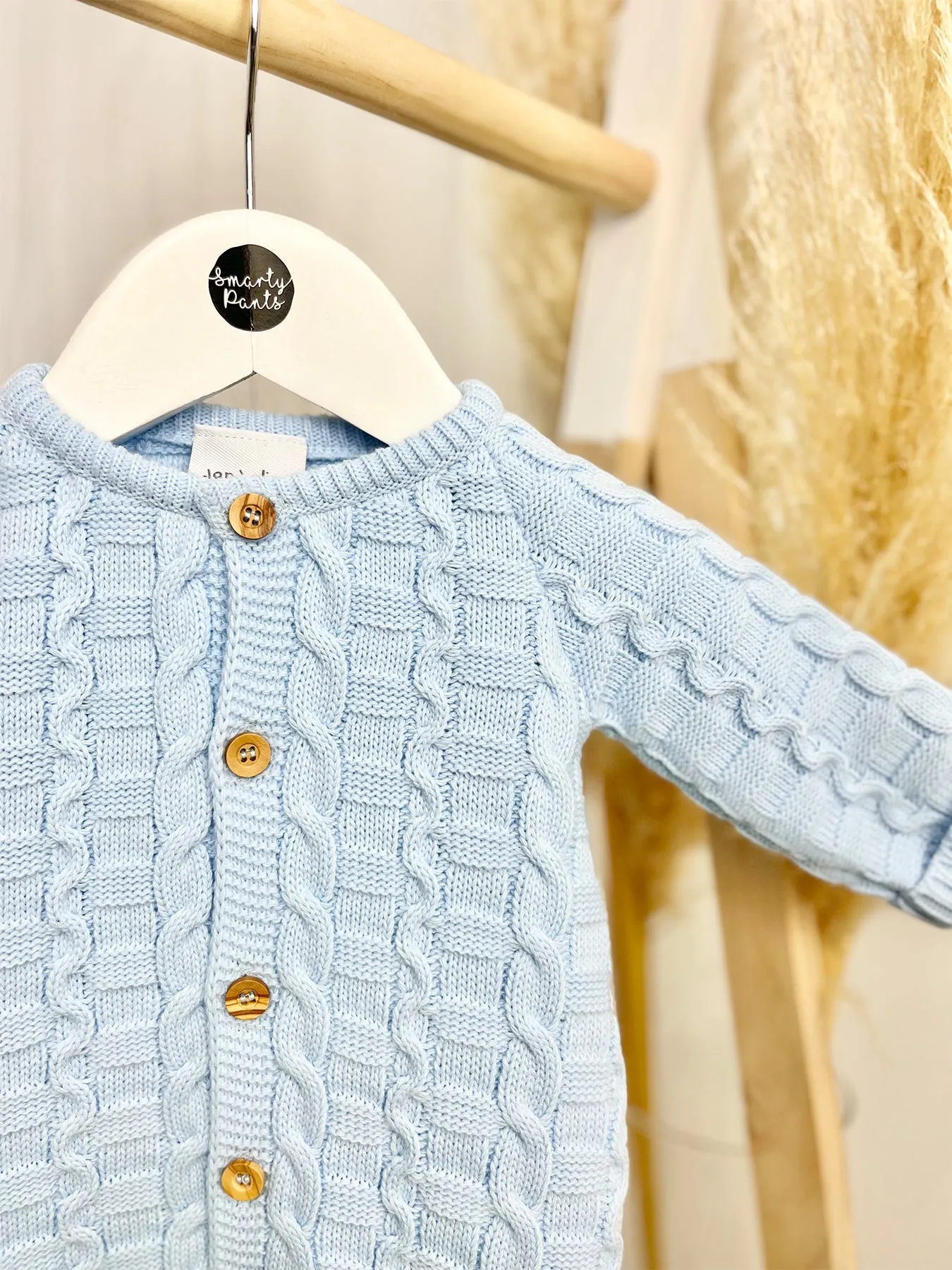 Blue Knitted Basket Weave Onesie