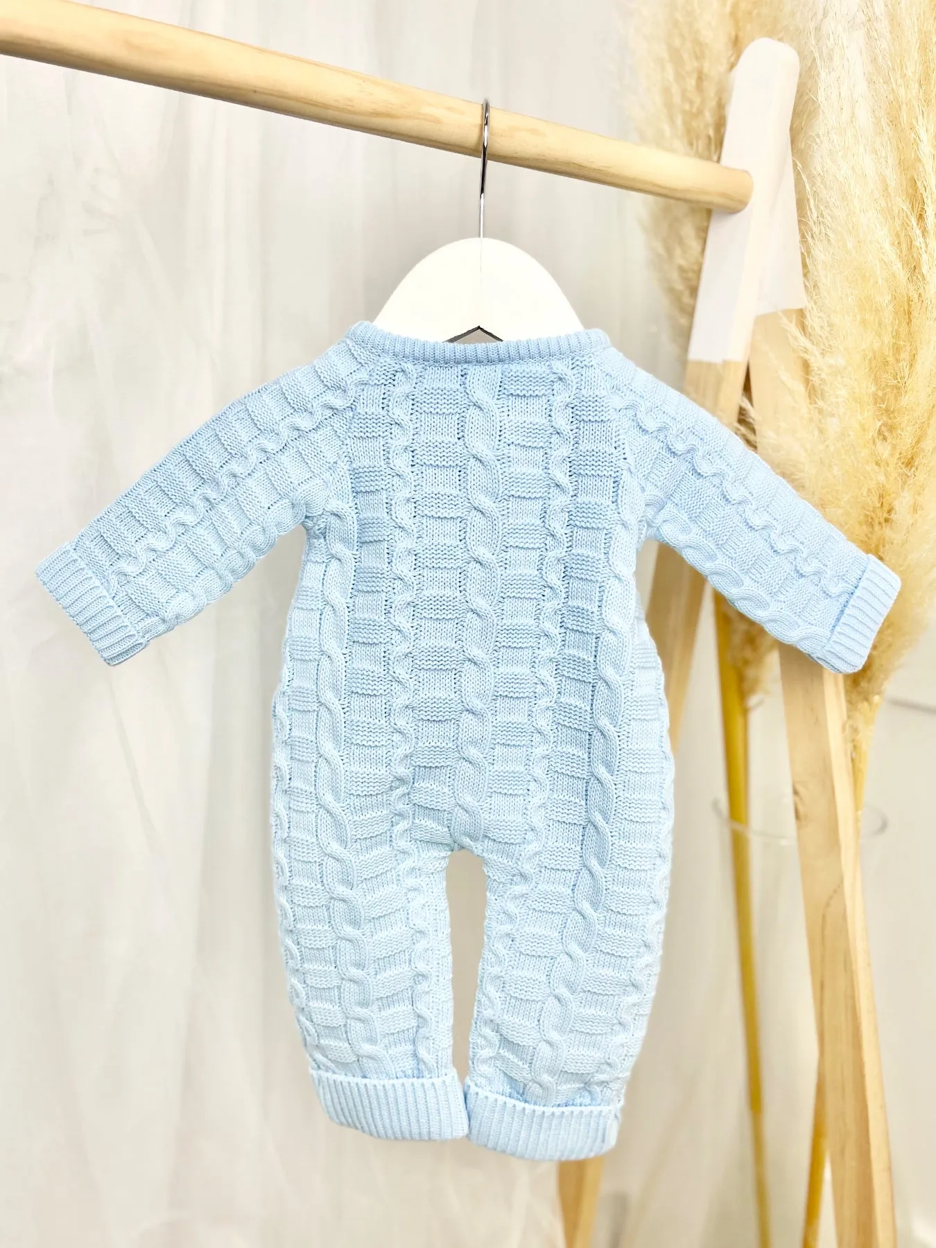 Blue Knitted Basket Weave Onesie