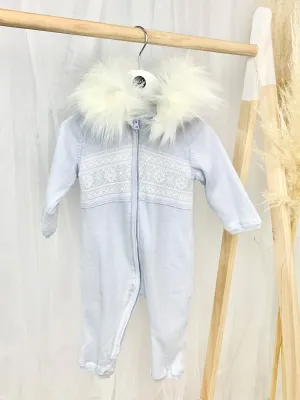 Blue Knitted Fairisle Zip Pramsuit