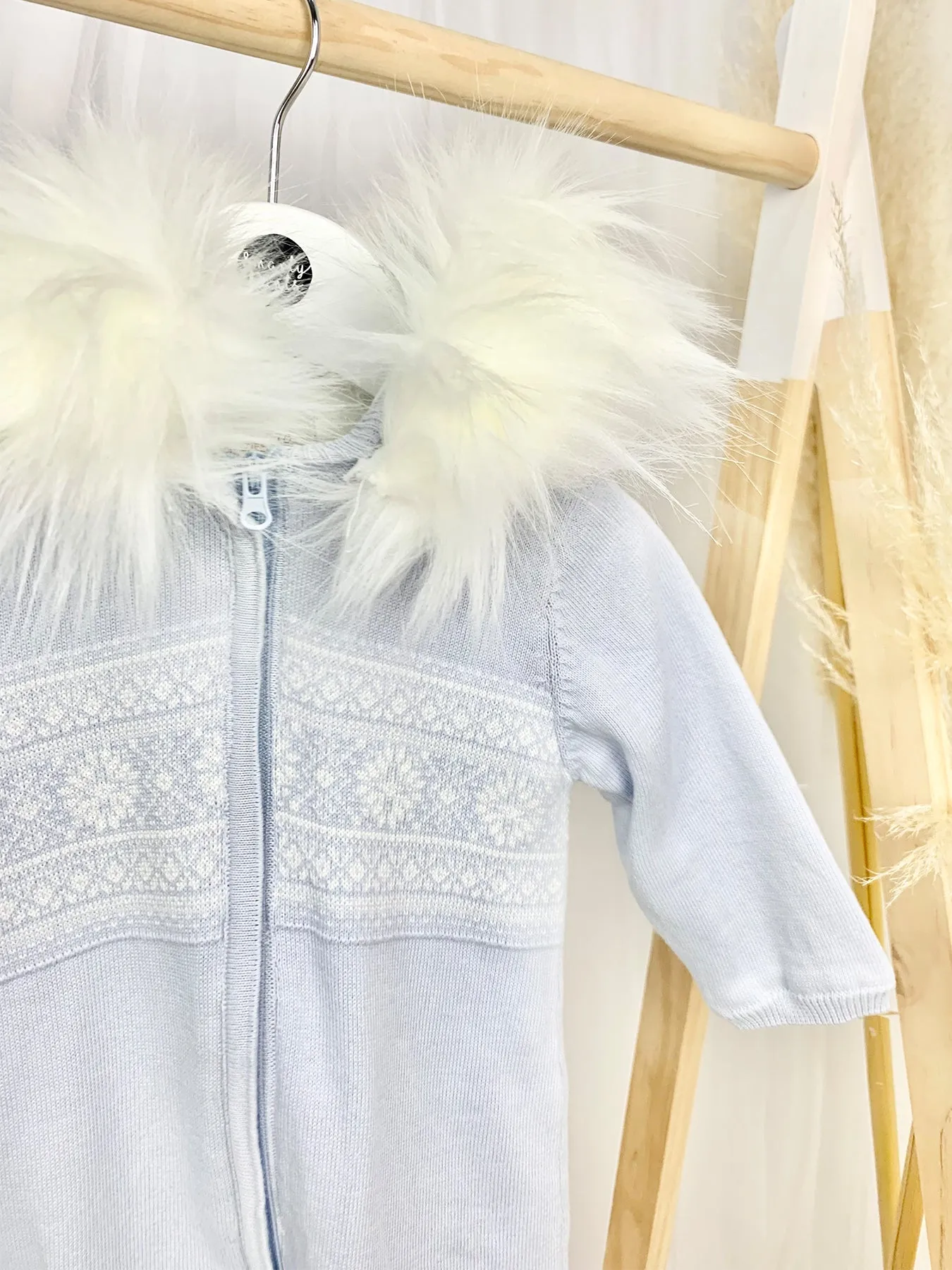 Blue Knitted Fairisle Zip Pramsuit