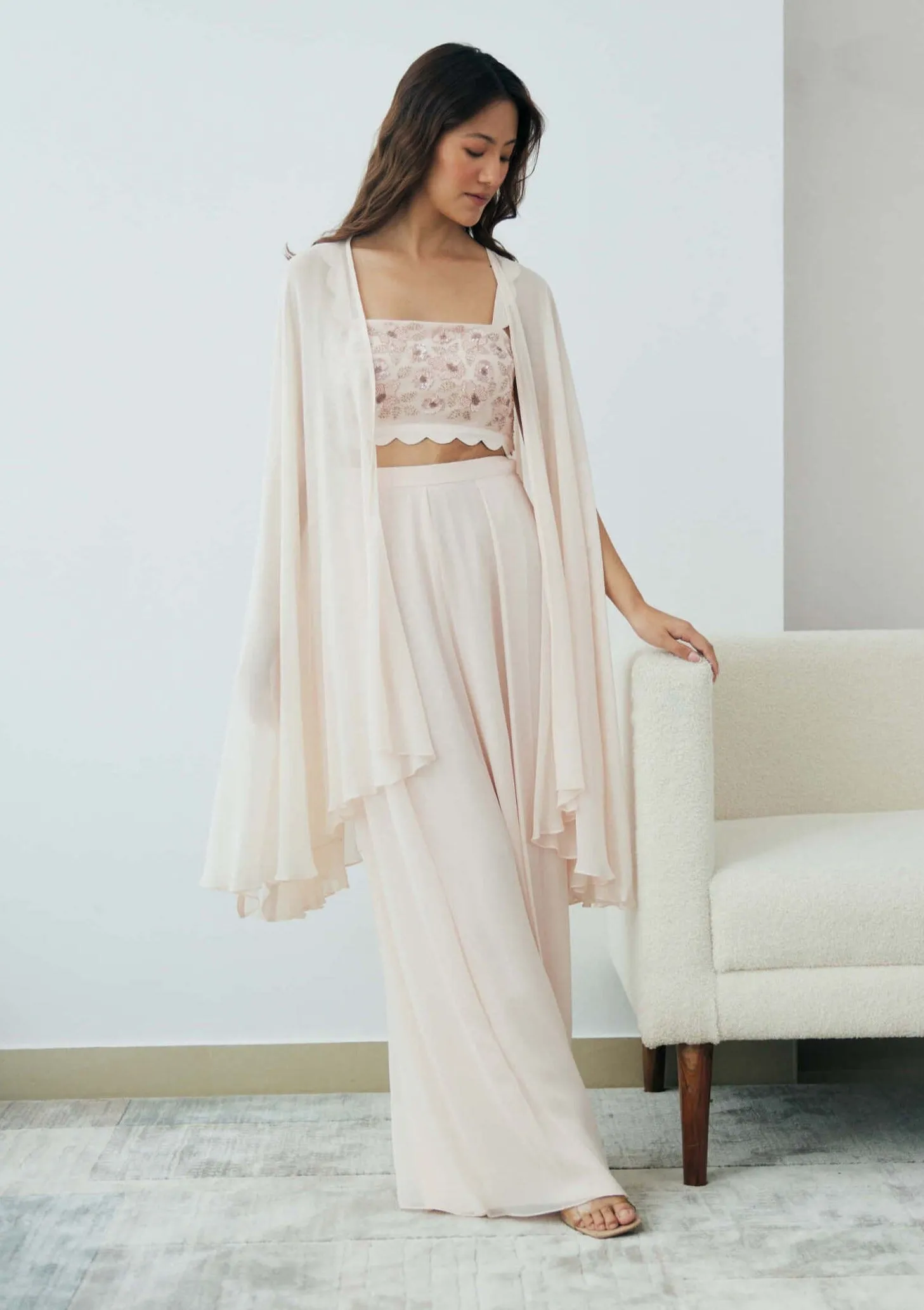 Blush cloud cape and palazzo set