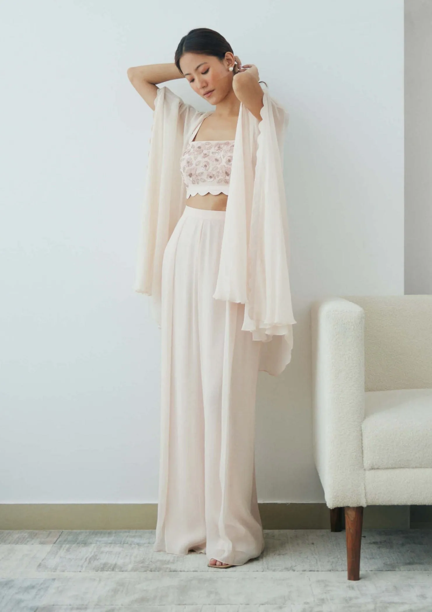 Blush cloud cape and palazzo set