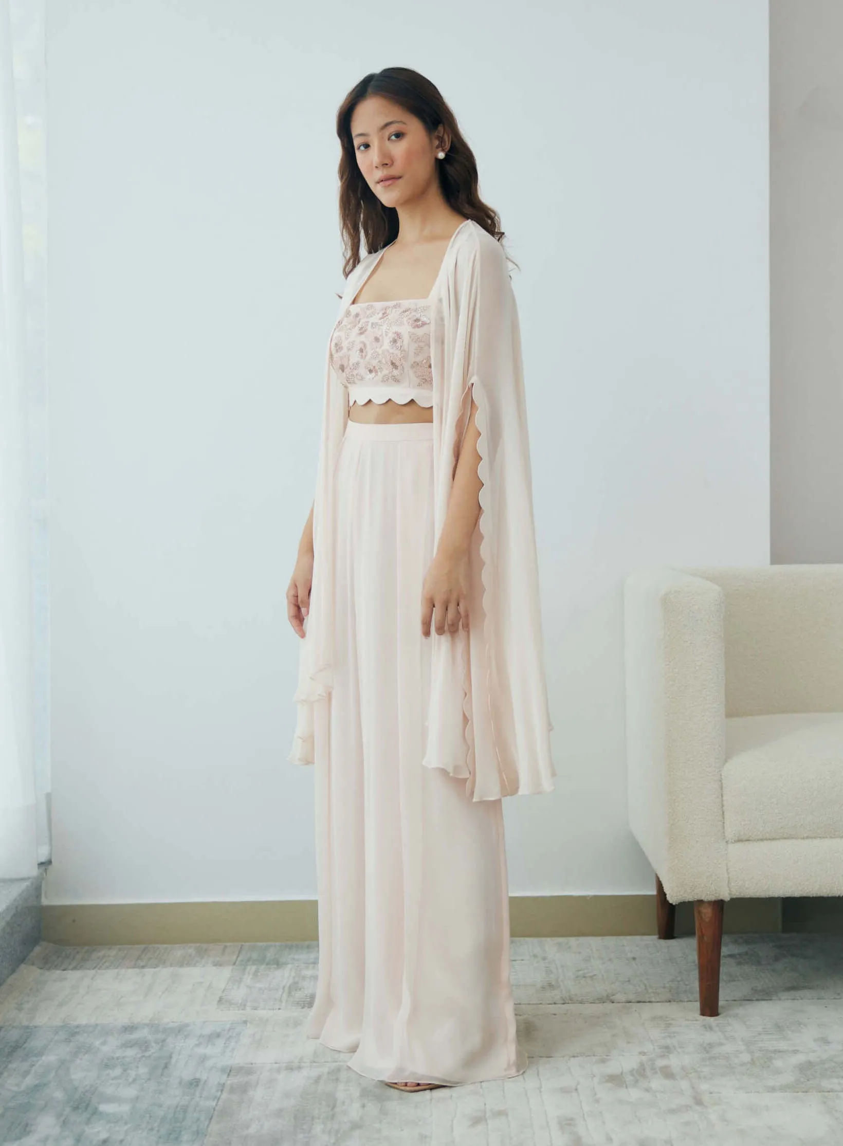 Blush cloud cape and palazzo set