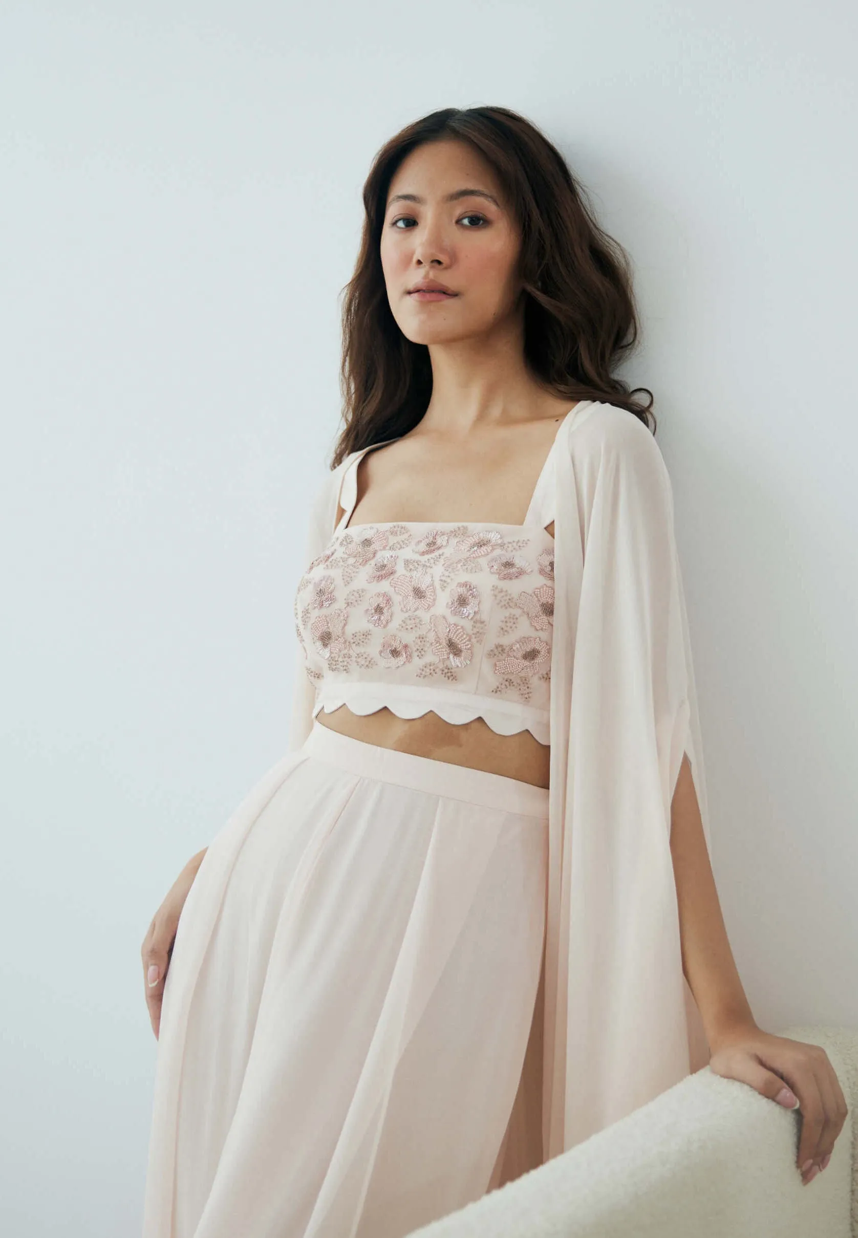 Blush cloud cape and palazzo set