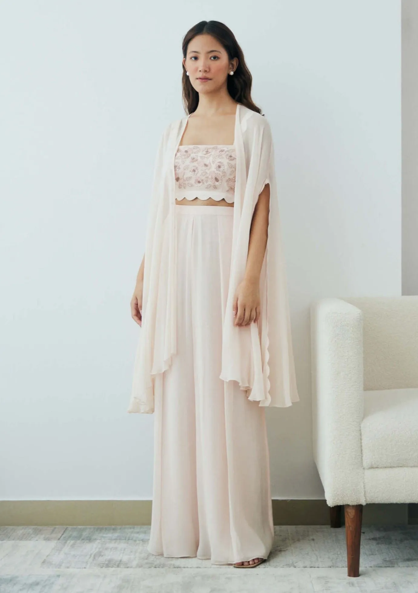 Blush cloud cape and palazzo set