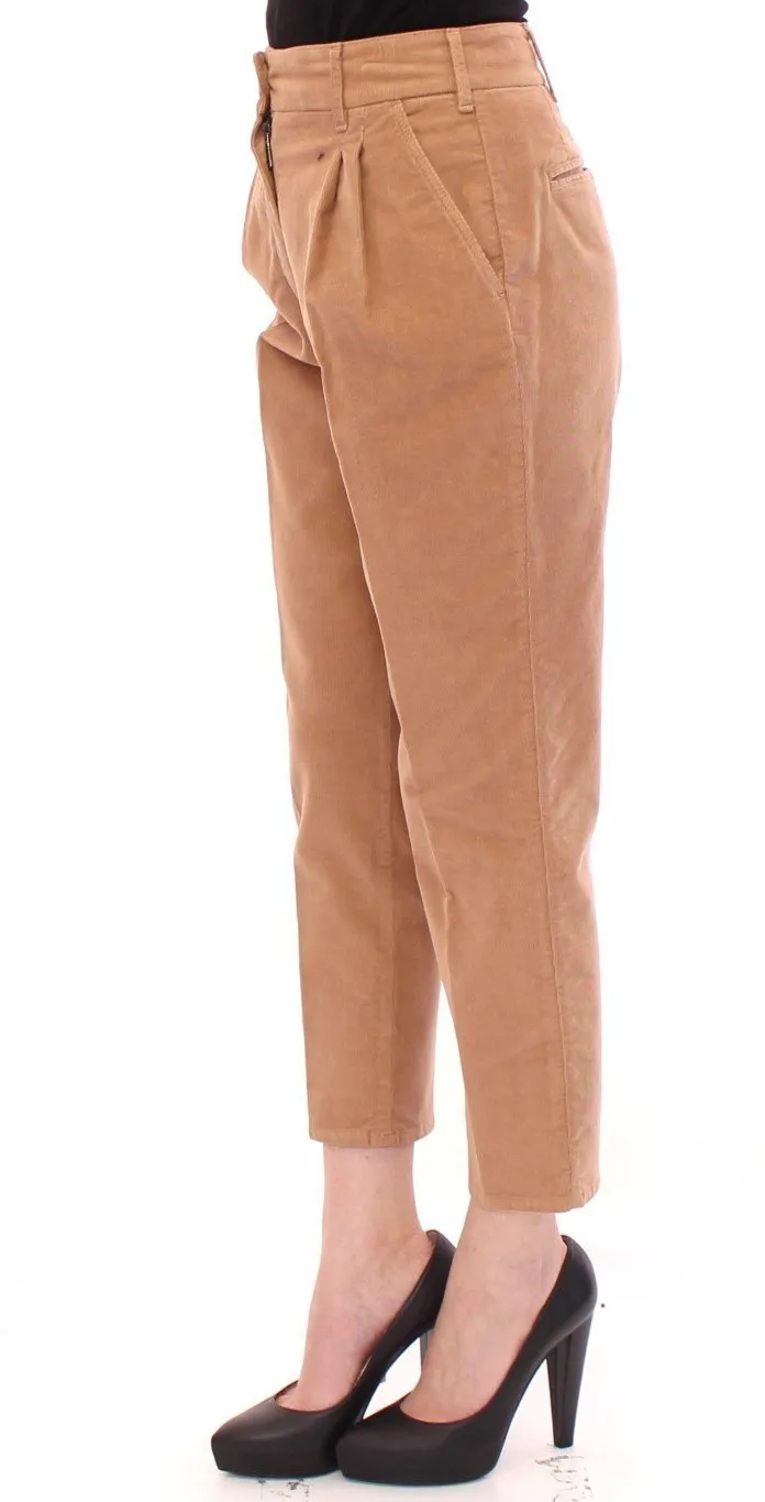 Brown Cotton Cropped Corduroys Jeans Pants