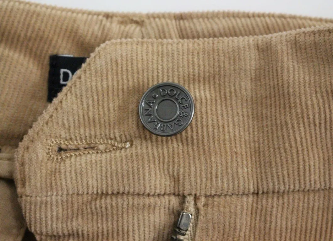 Brown Cotton Cropped Corduroys Jeans Pants