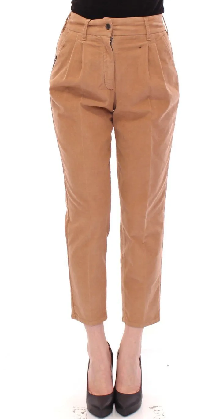 Brown Cotton Cropped Corduroys Jeans Pants