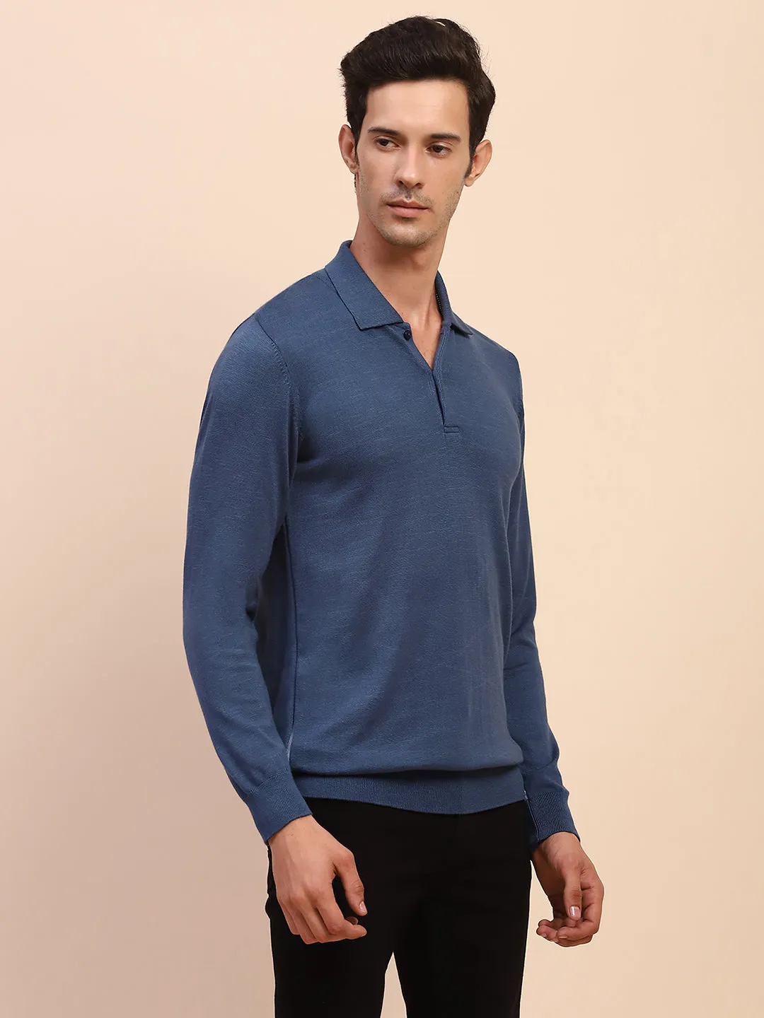 Camla Barcelona Blue Polo Neck Cotton Knitted T-Shirt