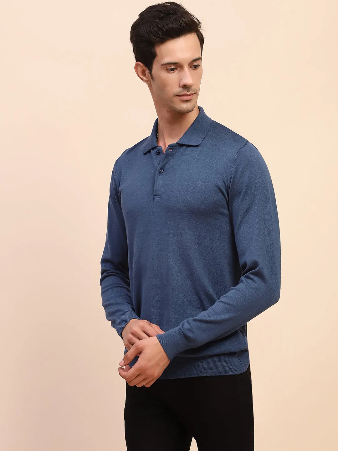 Camla Barcelona Blue Polo Neck Cotton Knitted T-Shirt