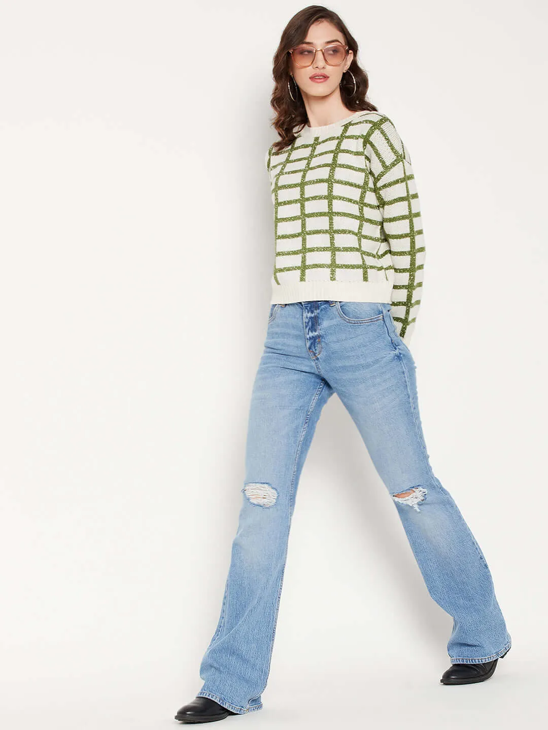 Camla Barcelona Chequered Beige Sweater