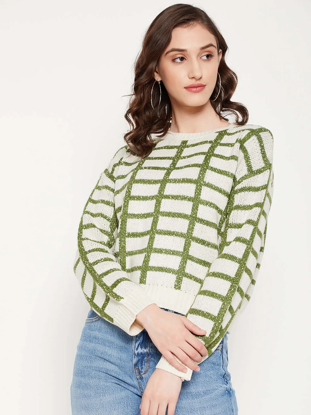 Camla Barcelona Chequered Beige Sweater