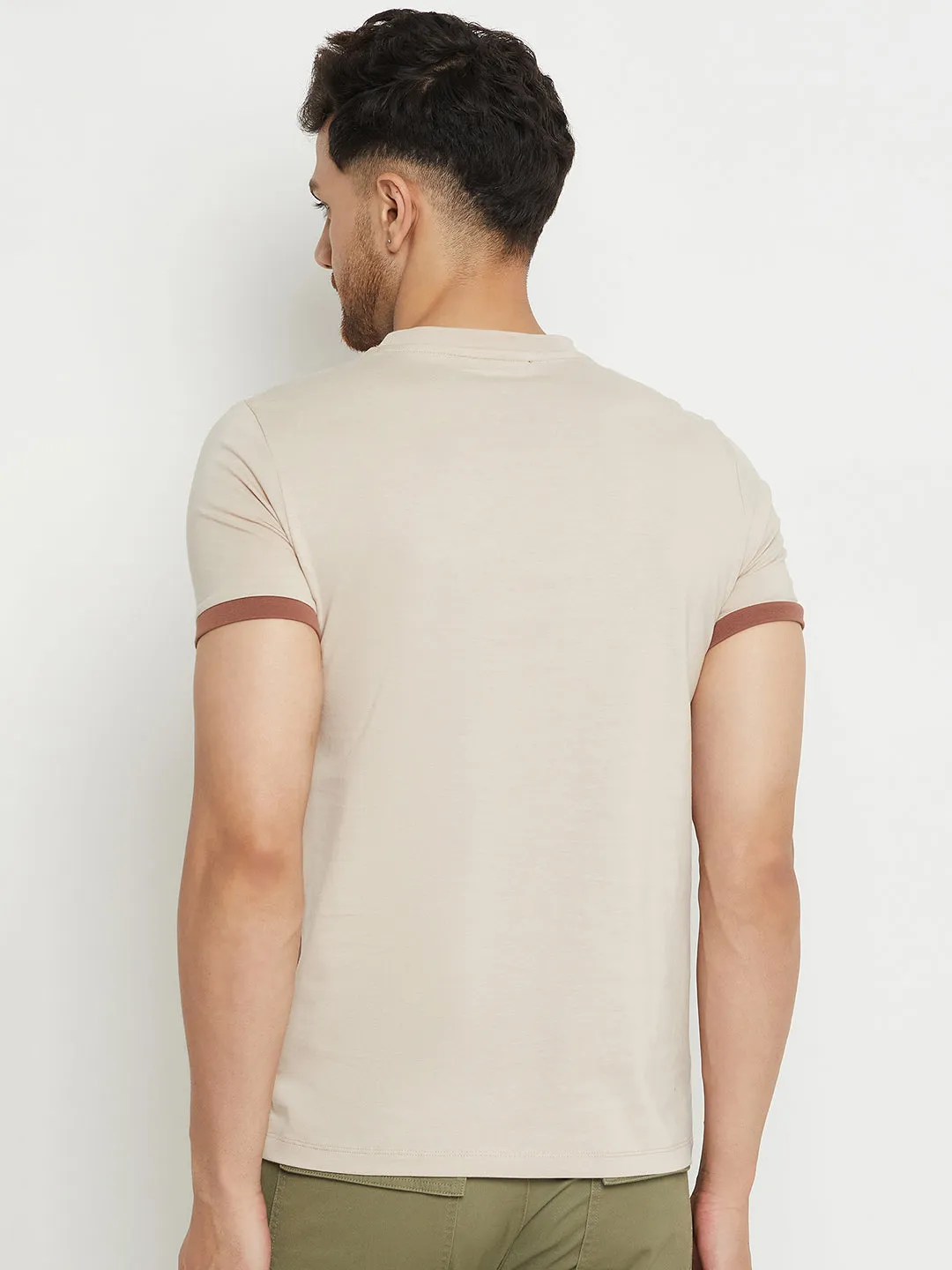 Camla Barcelona Men’S Scenery Print Beige T-Shirt