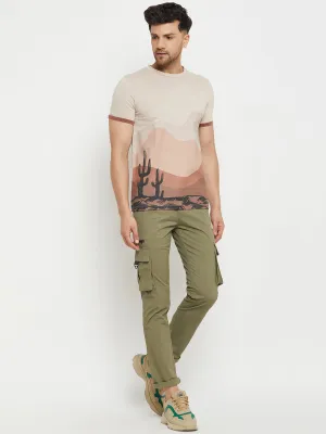 Camla Barcelona Men’S Scenery Print Beige T-Shirt